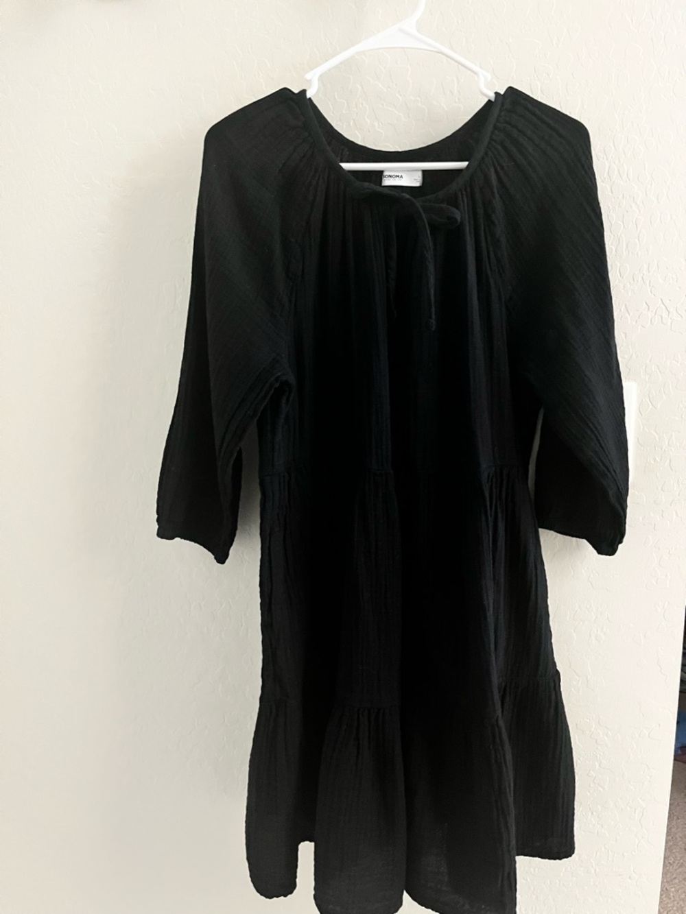 Sonoma Black Tie-Neck Tiered Dress